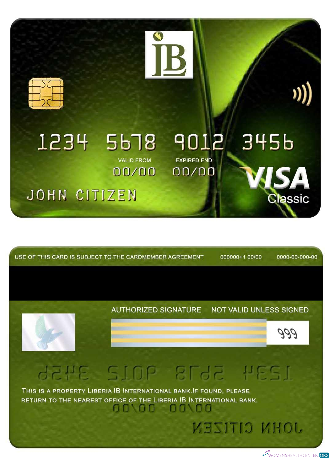 Download Liberia IB International Bank visa classic card Photoshop template